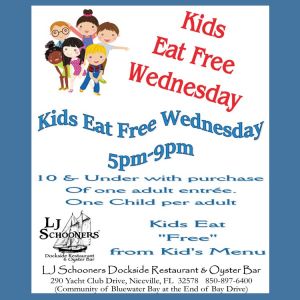 LJ Schooners Dockside Niceville Kids Eat Free Wednesdays